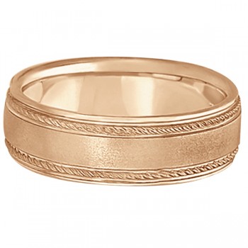 Matt Finish Men's Wedding Ring Milgrain 14k Rose Gold (7mm) Size 9.5