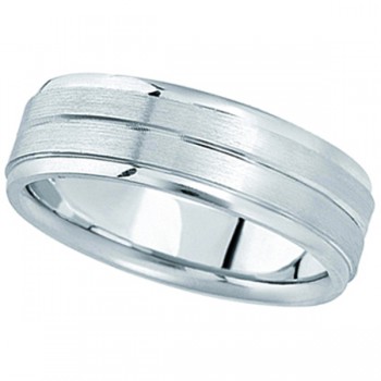 Carved Wedding Band in Palladium For Men (7mm) Size 11.5