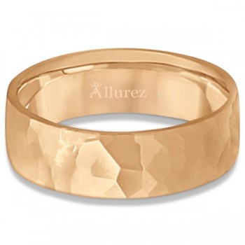 Men's Hammered Finished Carved Band Wedding Ring 14k Rose Gold (7mm) Size 8.5