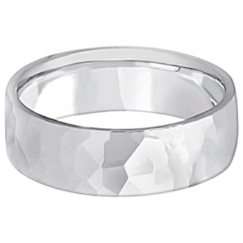 Men's Hammered Finished Carved Band Wedding Ring 18k White Gold (7mm) Size 11.5