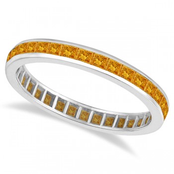 Princess-Cut Citrine Eternity Ring Band 14k White Gold (1.36ct)  SZ8.5