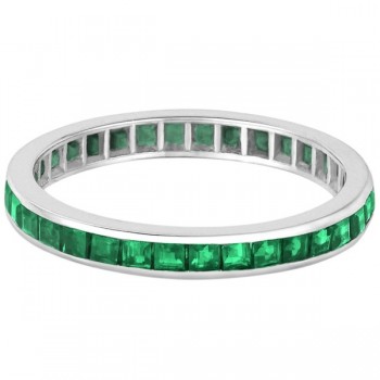 Princess-Cut Emerald Eternity Ring Band 14k White Gold (1.36ct) SIZE 6