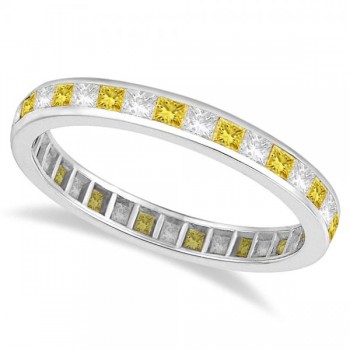 Princess-Cut Yellow & White Diamond Eternity Ring 14k White Gold (1.26ct)