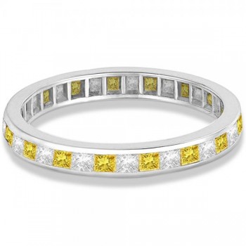 Princess-Cut Yellow & White Diamond Eternity Ring 14k White Gold (1.26ct)