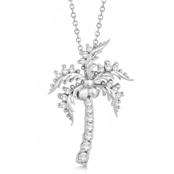 Diamond Palm Tree Pendant Necklace 14K White Gold (0.37ct)