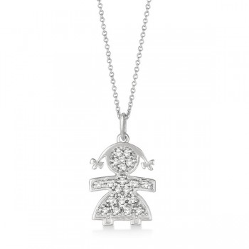 Pave-Set Diamond Girl Shape Pendant Necklace 14K White Gold (0.15ct)