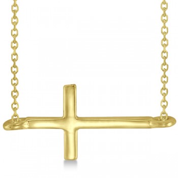 Sideways Cross Necklace Religious Plain Metal 14K Yellow Gold