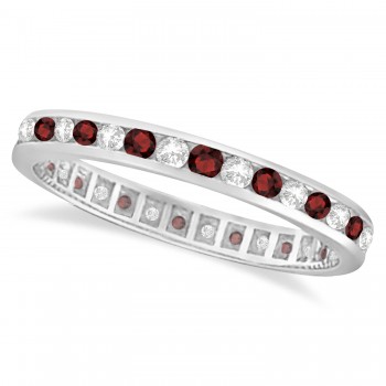 Garnet & Diamond Channel-Set Ring Eternity Band 14k White Gold (1.04ct) 5