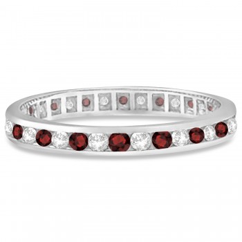 Garnet & Diamond Channel-Set Ring Eternity Band 14k White Gold (1.04ct) 5