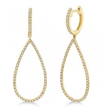Diamond Huggie Teardrop Shape Drop Earrings 14k Yellow Gold (0.40ct)