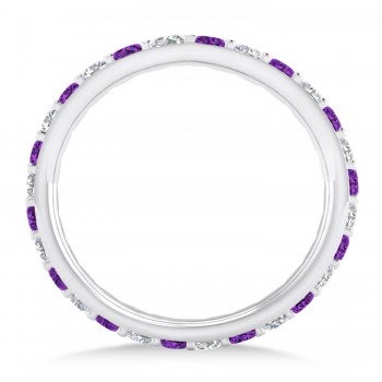 Diamond & Amethyst Eternity Wedding Band 14k White Gold (0.87ct) SIZE 8