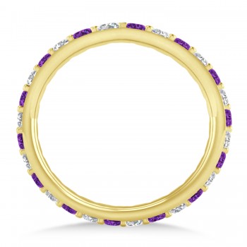 Diamond & Amethyst Eternity Wedding Band 14k Yellow Gold (0.87ct) Size 4.5