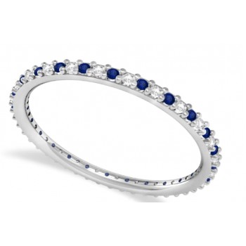 Petite Diamond & Blue Sapphire Eternity Wedding Band 14k White Gold (0.25ct) Size 4.25