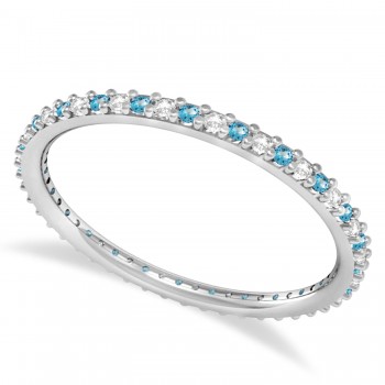 Petite Diamond & Blue Topaz Eternity Wedding Band 14k White Gold (0.25ct) - size 7.25