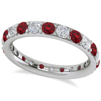 Diamond & Ruby Eternity Wedding Band 14k White Gold (1.76ct) SIZE 6.25