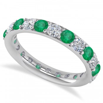 Diamond & Emerald Eternity Wedding Band 14k White Gold (1.98ct) Size 5