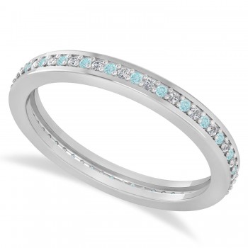 Diamond & Aquamarine Eternity Wedding Band 14k White Gold (0.28ct) size 8, 5.5