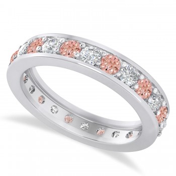 Diamond & Morganite Eternity Wedding Band 14k White Gold (1.44ct) | SIZE 8