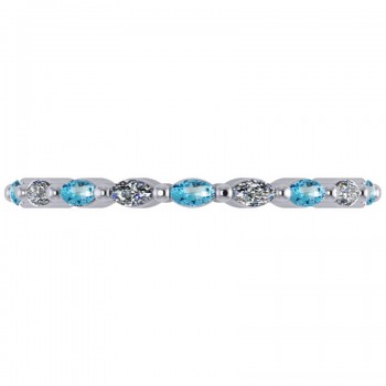 Diamond & Blue Topaz Marquise Wedding Ring Band 14k White Gold (0.74ct) size 7