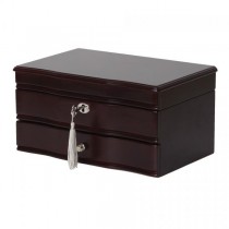 Locking Wooden Jewelry Box Mahogany Finish, Interior Mirror, Drawer