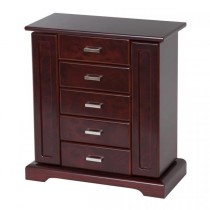 Ladies Wooden Jewelry Case, Mahogany Finish, Interior Mirror Jewel Box
