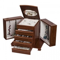 Wooden Jewelry Box, Antique Walnut Finish, Footed Base, Jewel Chest