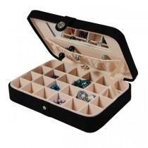 Black Jewelry Box & Ring Case, 24 Sections, Hand Lined, Home or Travel