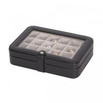 Black Jewelry Box & Ring Case, 24 Sections, Faux Leather, Home/ Travel