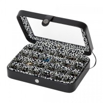 Women's Jewelry Box, Travel Case 24 Compartments Black Faux Leather