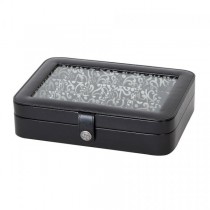 Women's Jewelry Box, Travel Case 24 Compartments Black Faux Leather