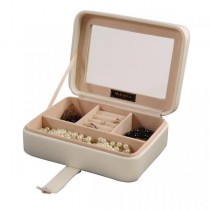 Ivory Faux Leather Jewelry Box, 3 Sections, Clear Lid, Jewel Case
