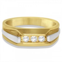 Men's Diamond Accented 3 Stone Wedding Band in 14k Two Tone Gold (0.25ct)