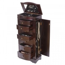 Multi-Functional Large Wooden Jewelry Armoire in Dark Walnut Finish