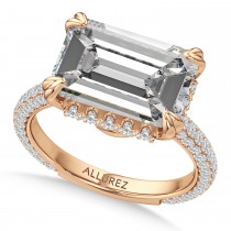 East-West Emerald Lab Diamond Engagement Ring 14K Rose Gold (8.90ct)