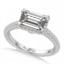 East-West Emerald Lab Diamond Bridal Set 14K White Gold (3.77ct)