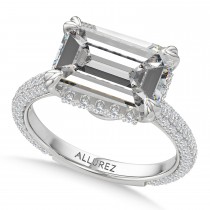 East-West Emerald Lab Diamond Bridal Set 14K White Gold (7.77ct)
