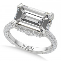 East-West Emerald Lab Diamond Bridal Set 14K White Gold (9.77ct)