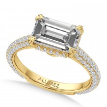 East-West Emerald Lab Diamond Bridal Set 14K Yellow Gold (3.77ct)