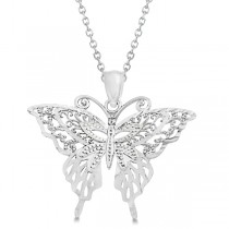 Butterfly Shaped Pendant Necklace 14K White Gold