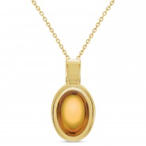 Oval Natural Cabochon Citrine Pendant Necklace 14K Yellow Gold (0.96ct)