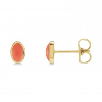 Oval Natural Cabochon Pink Coral Stud Earrings 14K Yellow Gold (0.23ct)