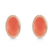 Oval Natural Cabochon Pink Coral Stud Earrings 14K Rose Gold (0.23ct)