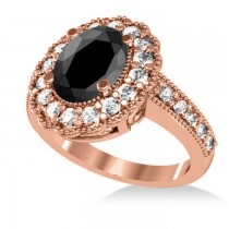 Black Diamond & Diamond Oval Halo Engagement Ring 14k Rose Gold (2.78ct)