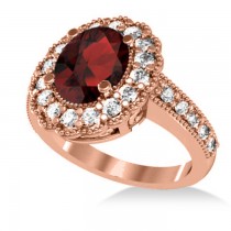 Garnet & Diamond Oval Halo Engagement Ring 14k Rose Gold (3.28ct)