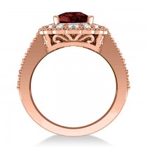 Garnet & Diamond Oval Halo Engagement Ring 14k Rose Gold (3.28ct)