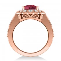 Ruby & Diamond Oval Halo Engagement Ring 14k Rose Gold (3.28ct)