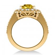 Yellow Sapphire & Diamond Oval Halo Engagement Ring 14k Yellow Gold (3.28ct)
