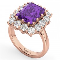 Emerald Cut Amethyst & Diamond Lady Di Ring 18k Rose Gold (5.68ct)