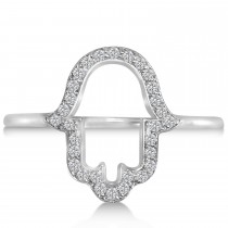 Hand of God Hamsa Ladies Diamond Ring 14k White Gold (0.15ct)