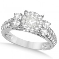 Halo Diamond Engagement Ring & Half Eternity Band 14k White Gold 1.90ct